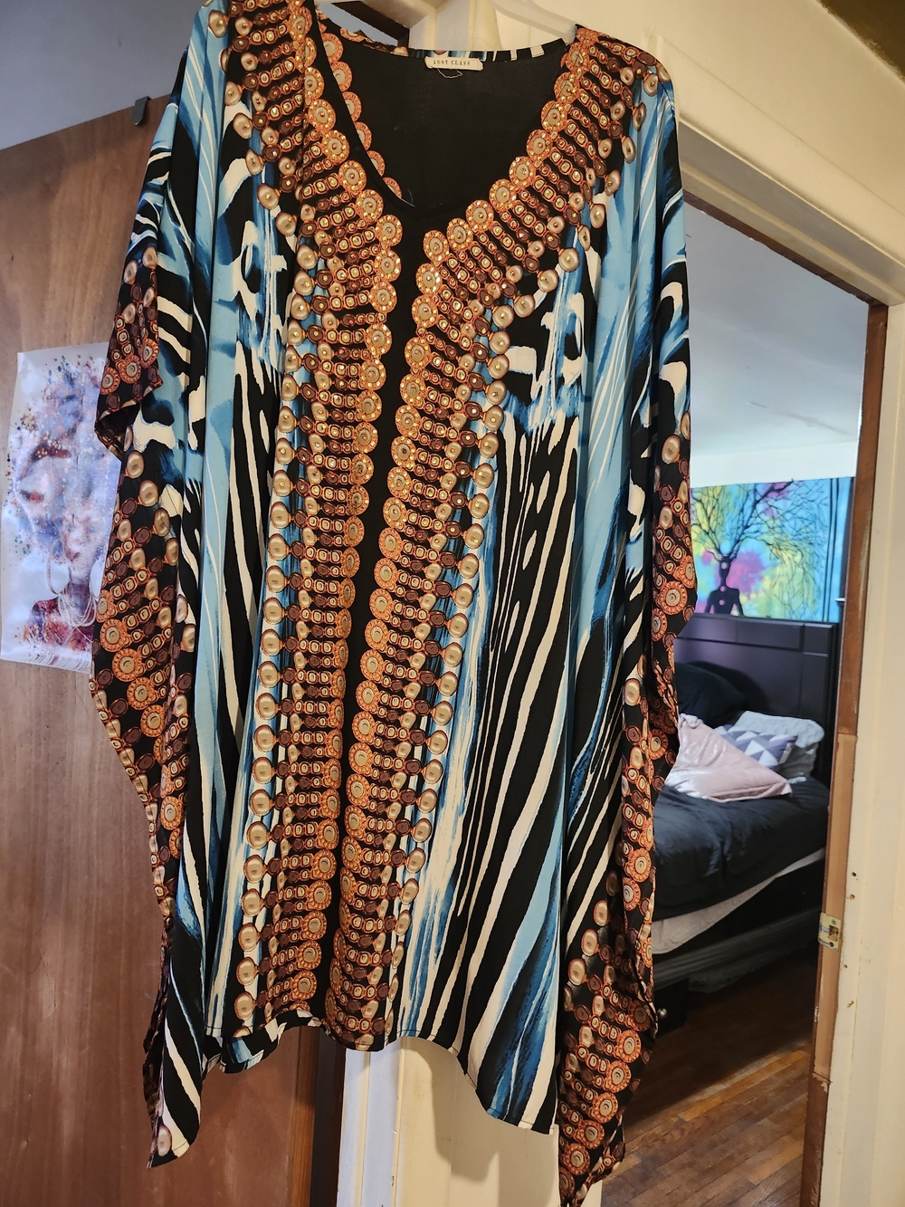Embellished Blue & Black V-Neck Tunic